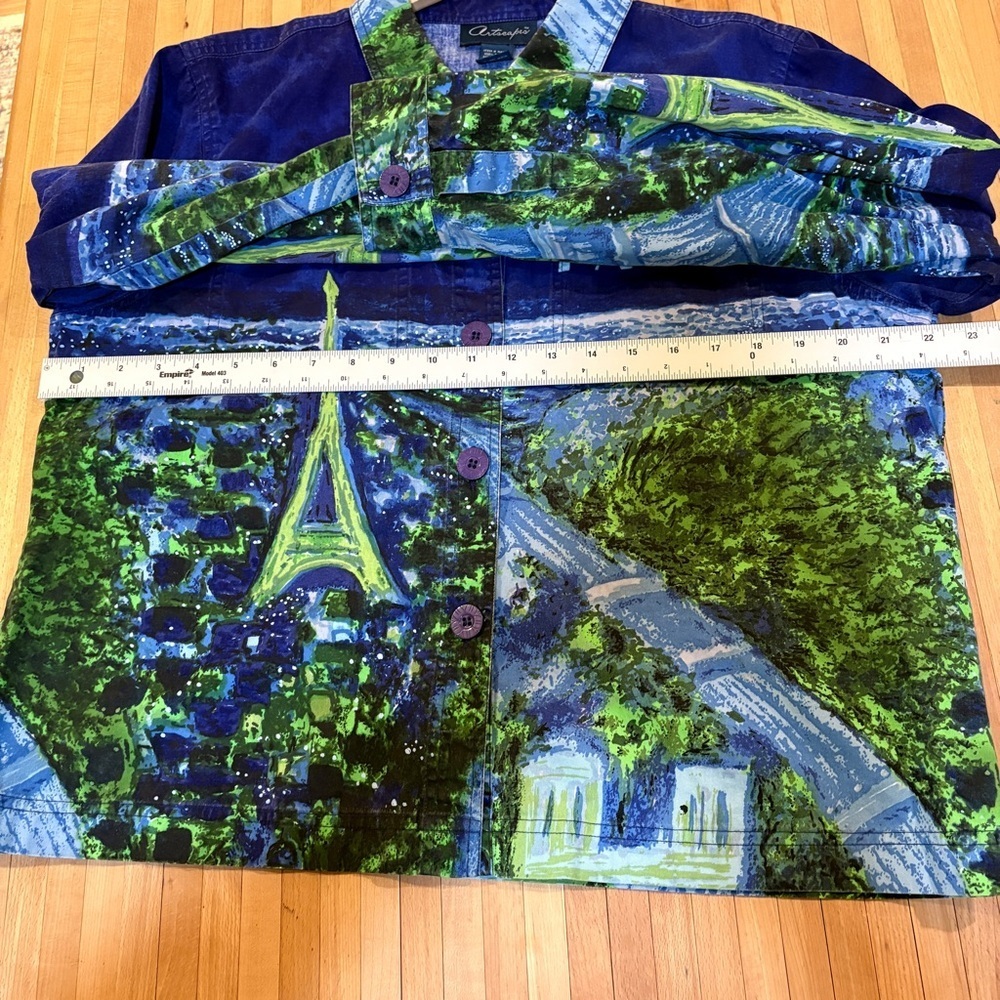 Vintage Paris Painting Purple Cotton Jean Jacket Artsy Artscapes Novelty Travel - Picture 8 of 9
